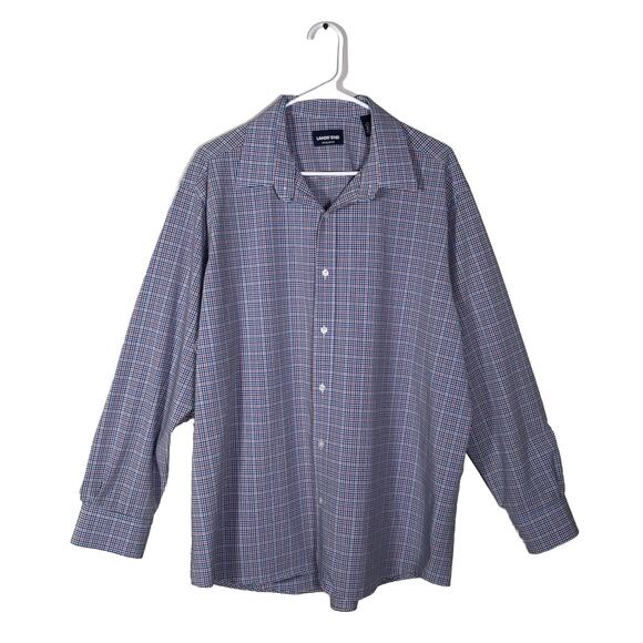 Lands End Checked Shirt Red Blue Men's XL Polyester Button Up Long Sleeve - Picture 1 of 8